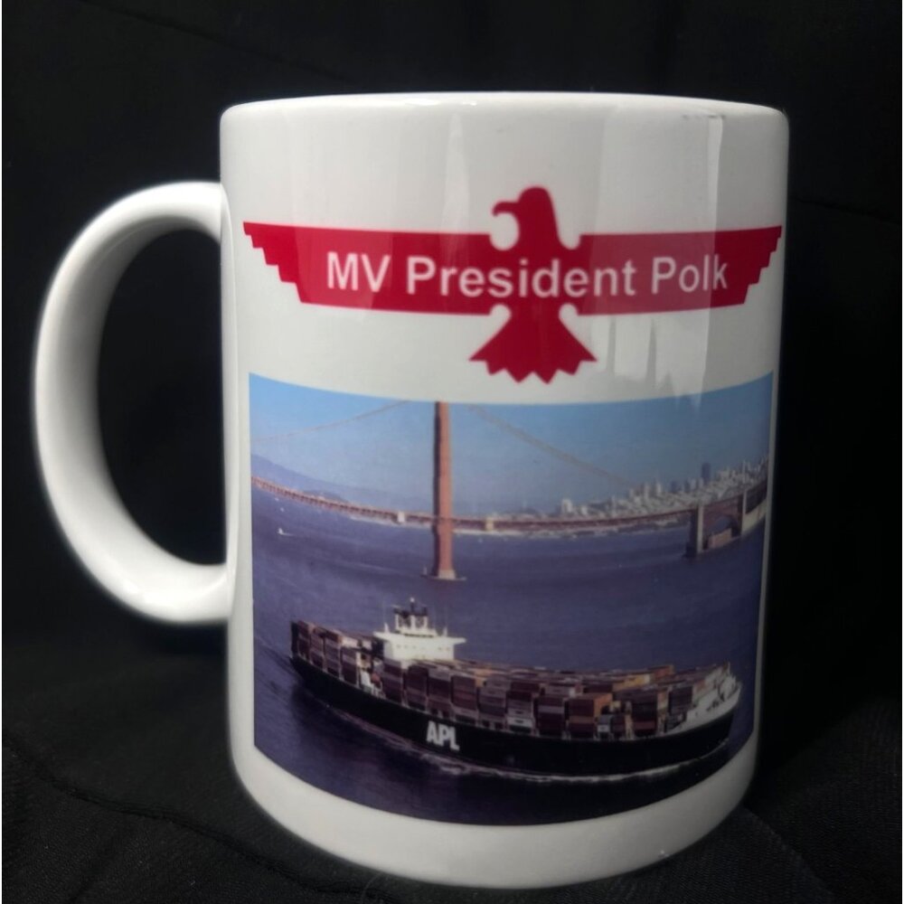 MV President Polk Navy Cargo Ship Coffee Cup Mug 11 Oz Personalized James 3.75"‎